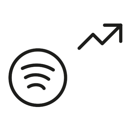 Icono de Spotify con flecha ascendente: campañas de audio solo en pódcast