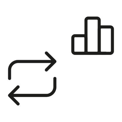 Icono de flechas de repetición y gráfico: continuidad de la campaña en pódcast