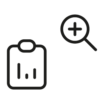 Icono de informe con lupa: estudio de los programas antes de invertir