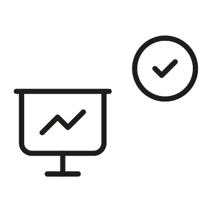 Icono de panel con marca de verificación: informe de resultados de la campaña