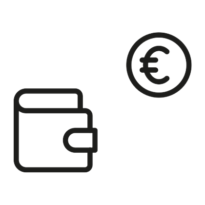 Icono de cartera con moneda de euro: presupuesto de publicidad en pódcast