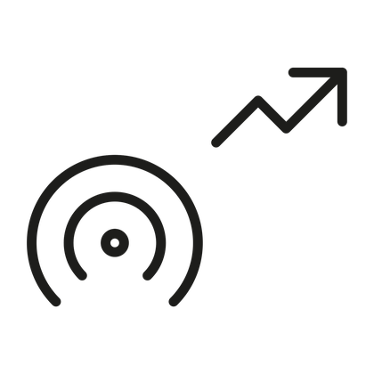Icono de señal y flecha ascendente: detección temprana de temas en pódcast