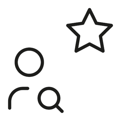Icono de lupa sobre un invitado con una estrella